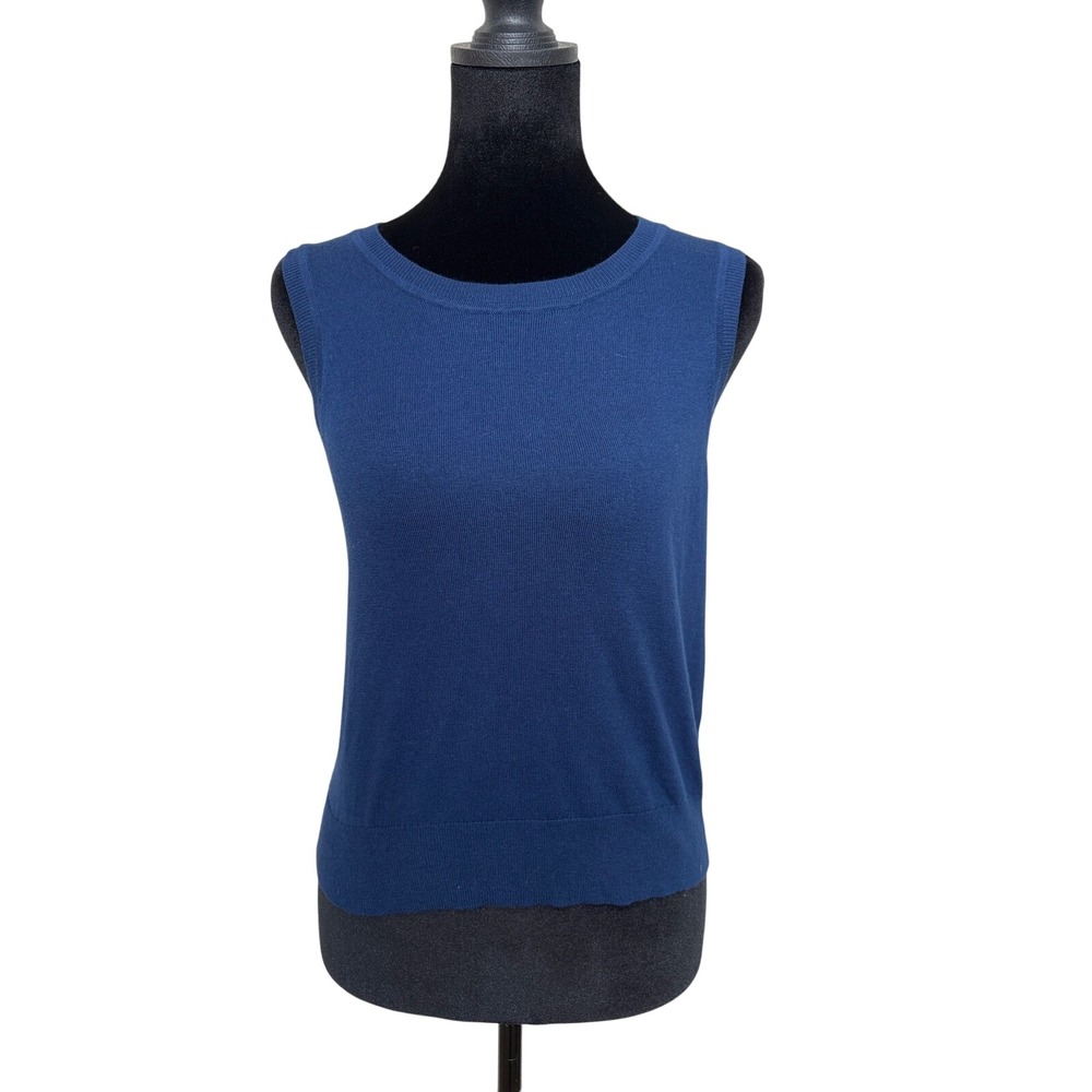 J.McLaughlin Womens Blue Cotton Blend Sleeveless Crew Neck Sweater Tank XS